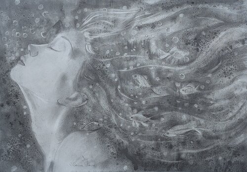 Die kleine Meerjungfrau / Gegen die Strömung by Marina Kaiser, Drawing for Sale on Select