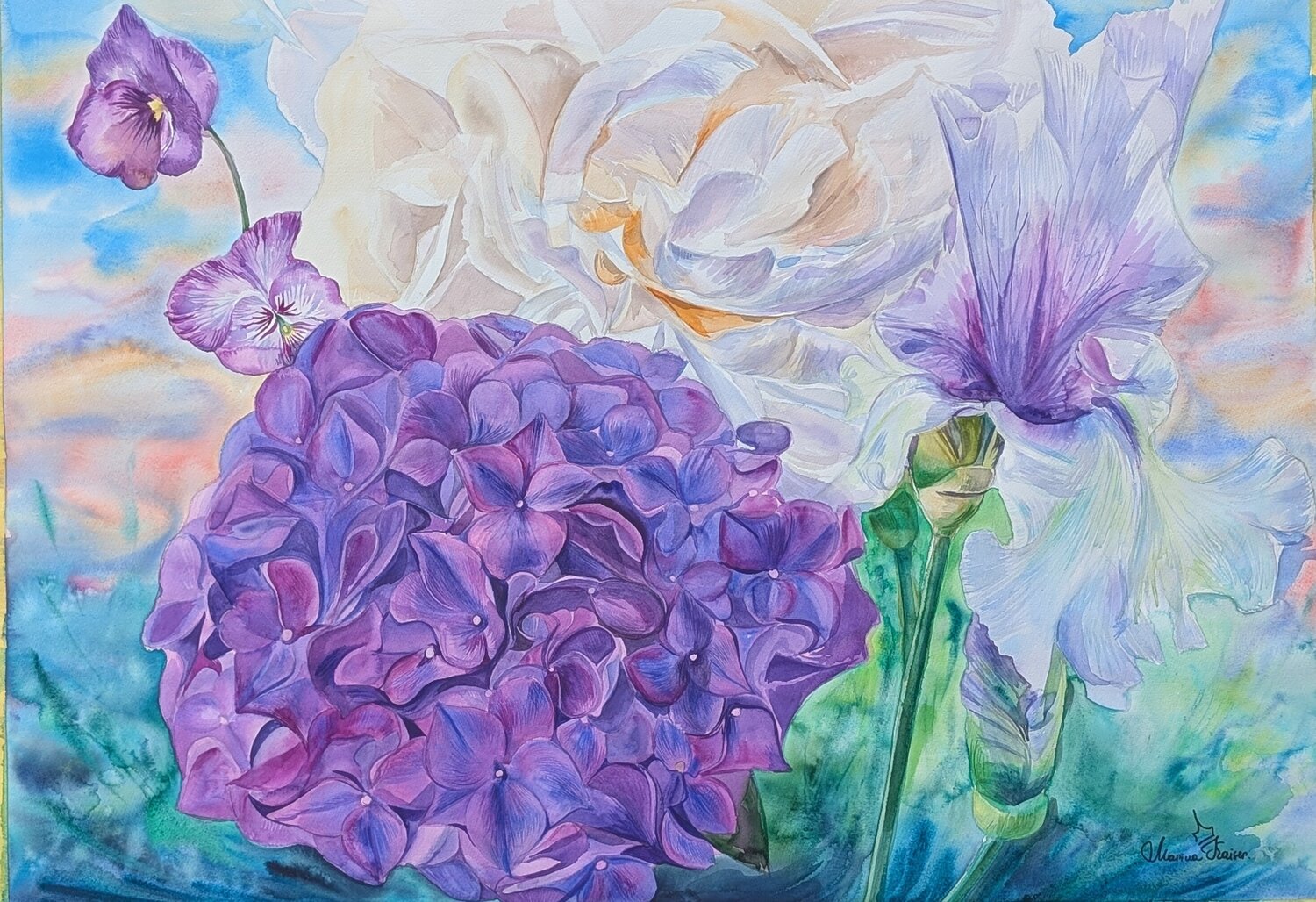 Tanz der Blumen und die Tiefe des Meeres Marina Kaiser Original painting for sale
