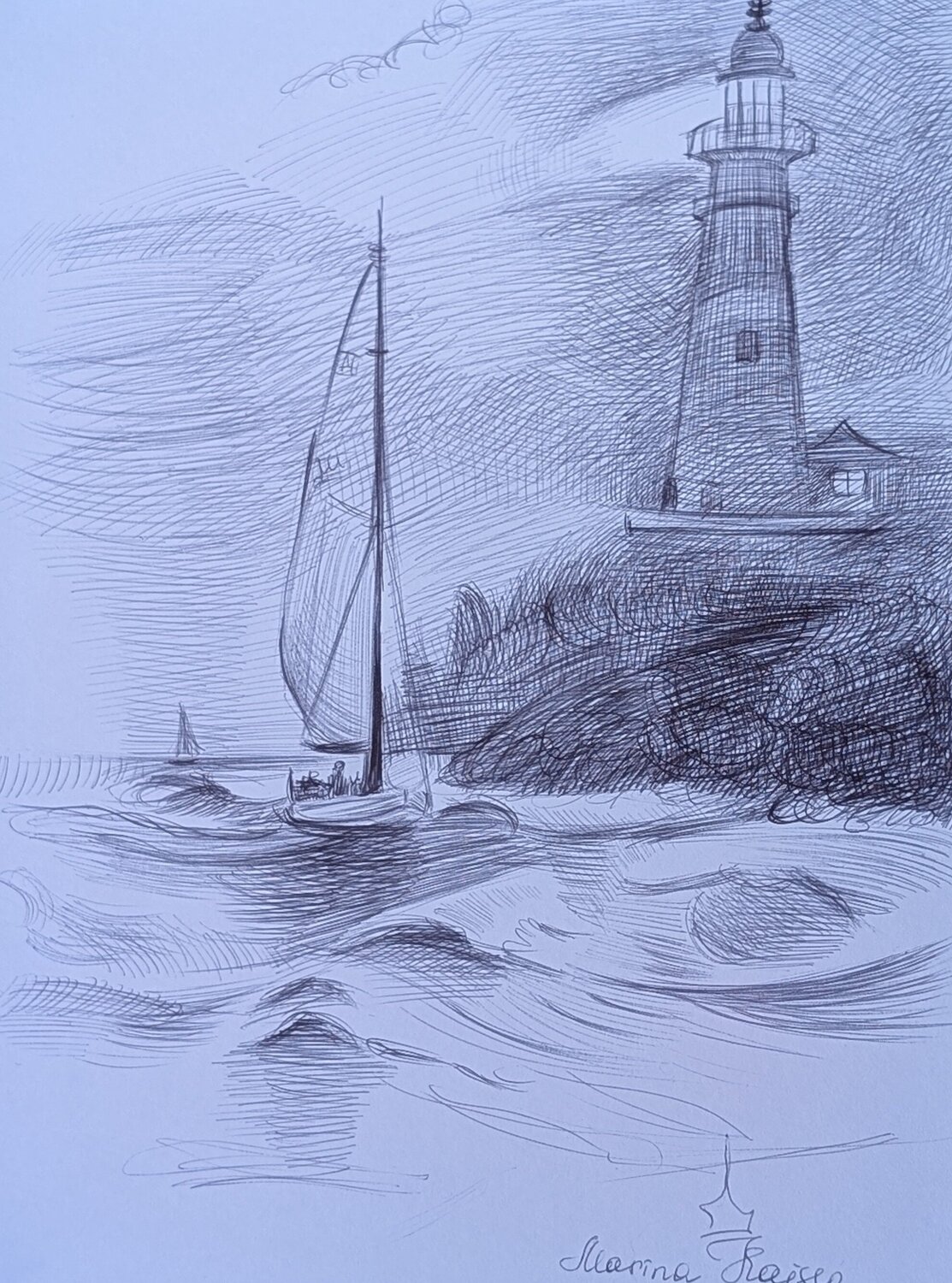 Leuchtturm 4 Marina Kaiser Drawing for sale