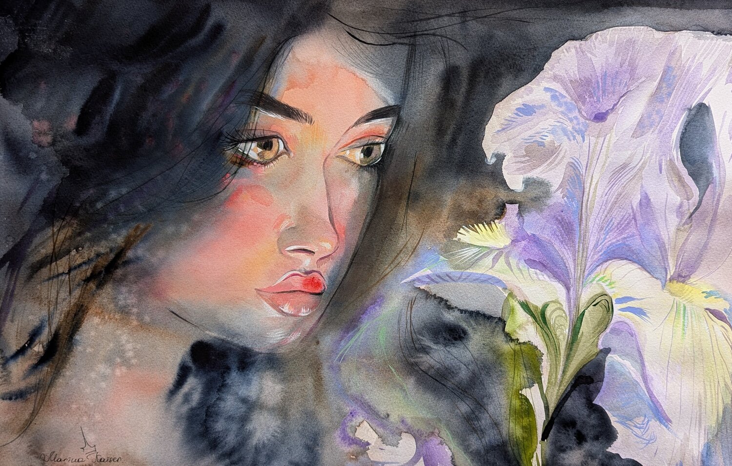 Die kleine lila Blüte Marina Kaiser Original painting for sale