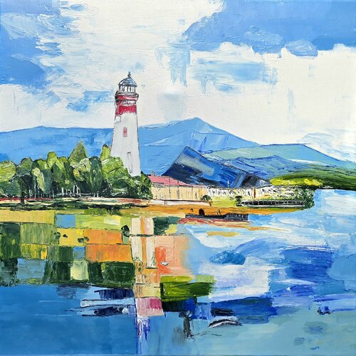 Lighthouse at the Old Danube by Anna Burger, Painting for Sale on Select