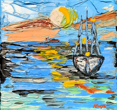 Evening Gold at Lake Neusiedl by Anna Burger, Painting for Sale on Select