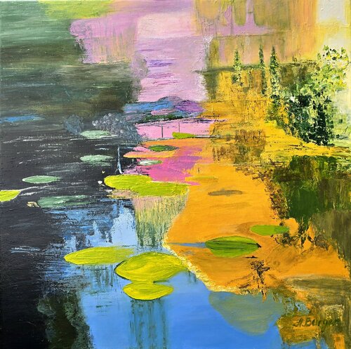 Water Lilies in Vienna's Monet Garden by Anna Burger, Painting for Sale on Select