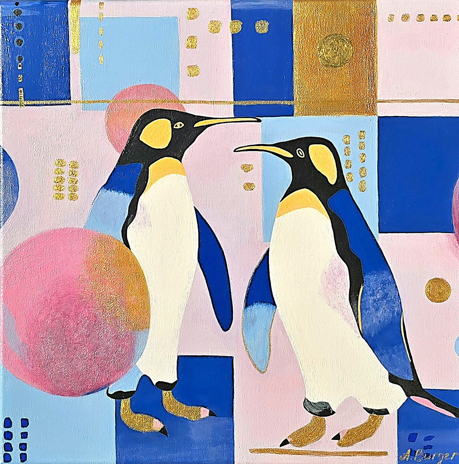 Olympic Penguins Anna Burger Original painting for sale