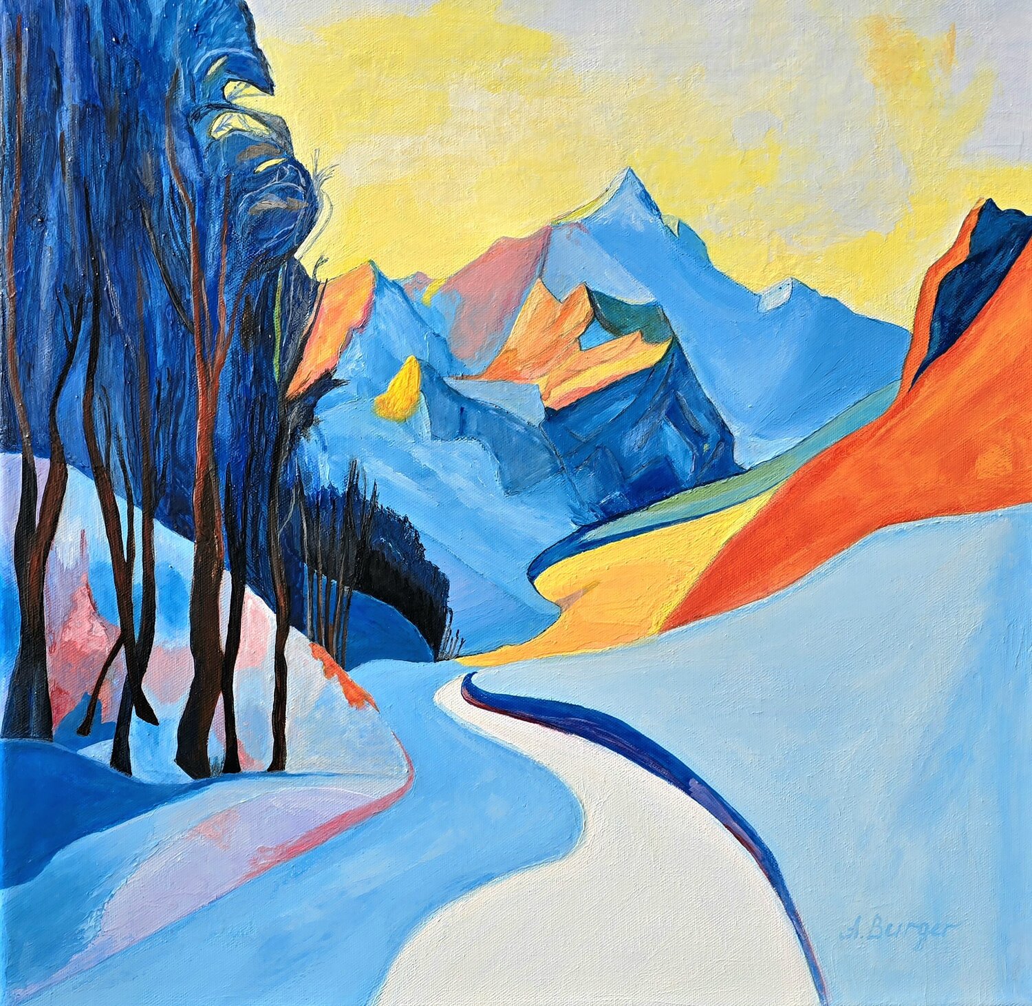 Morning Light Over the Austrian Alps Anna Burger Original painting for sale