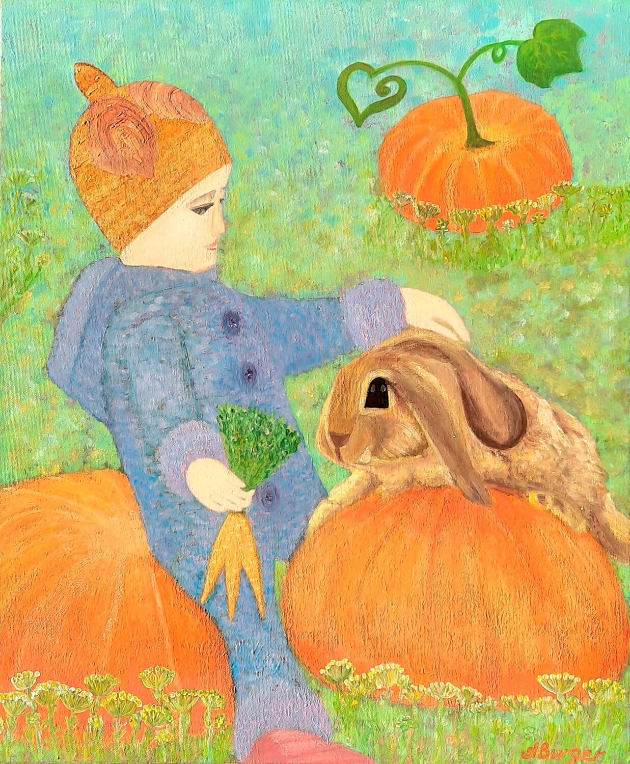 Pumpkin Happiness in Styria Anna Burger Originalgemälde zu verkaufen
