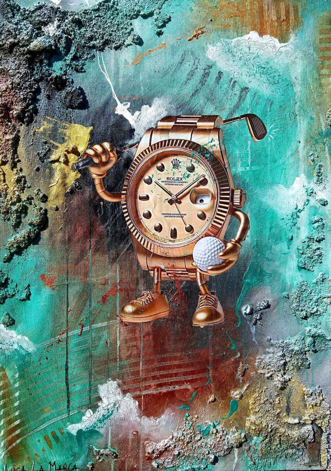 ROLEX & GOLF - Urban Luxury Pop Art Painting by Luca La Marca Luca La Marca Original painting for sale