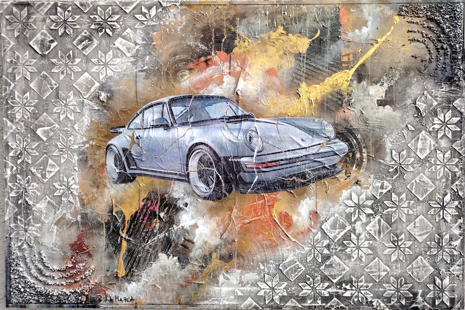 PORSCHE SHABBY CHIC - Urban Luxury Pop Art Painting by Luca La Marca Luca La Marca Original painting for sale