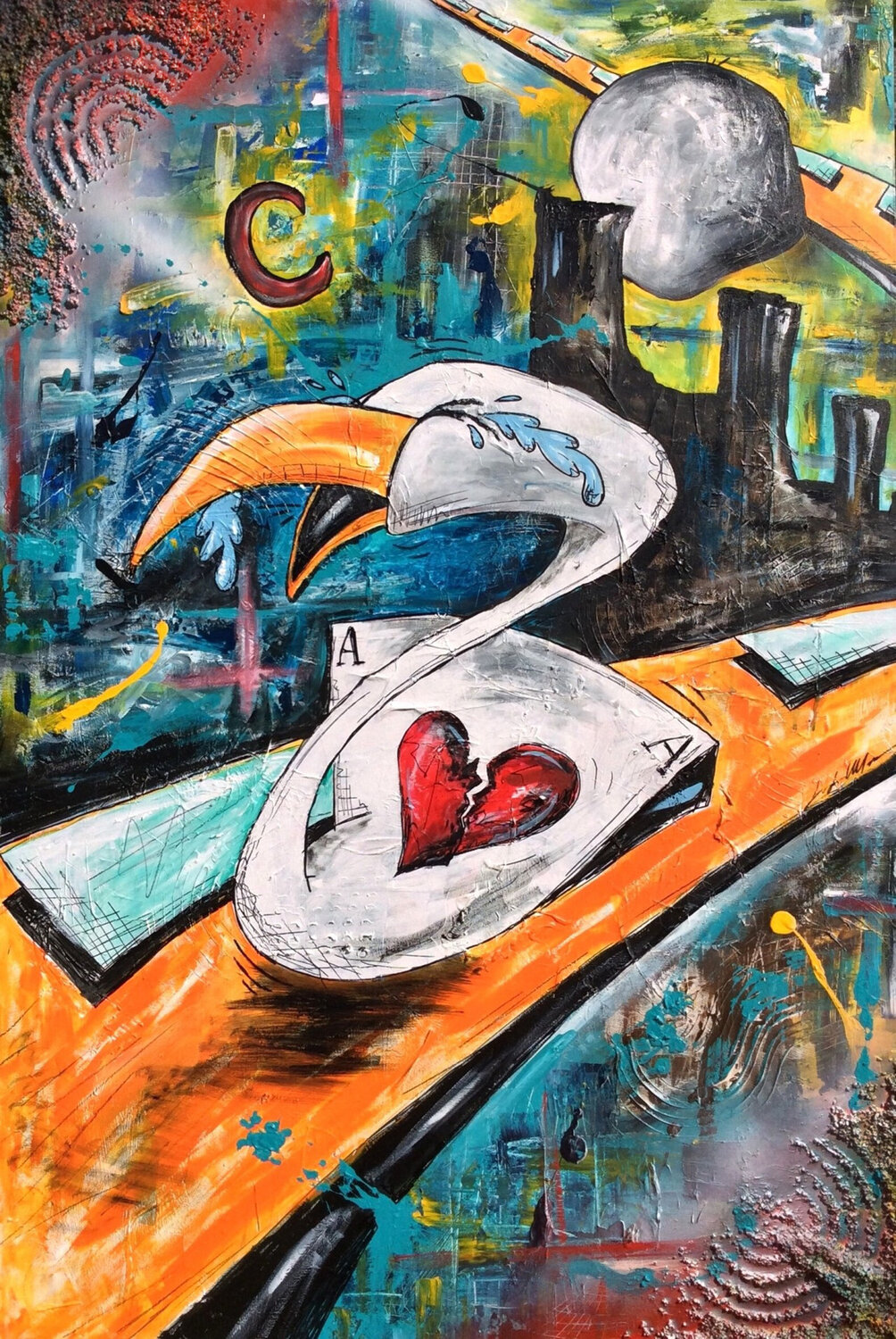 Cigno innamorato - Urban Luxury Pop Art Painting by Luca La Marca Luca La Marca Original painting for sale