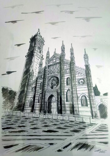 The Monza's Cathedral by Christian Penta, Drawing for Sale on Select