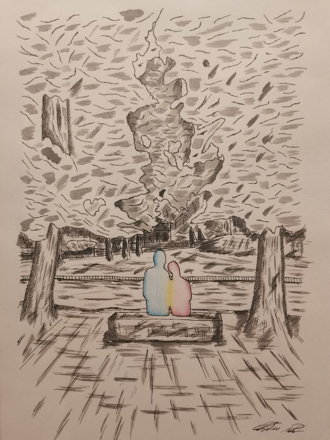 La panchina dell'amore Christian Penta Drawing for sale