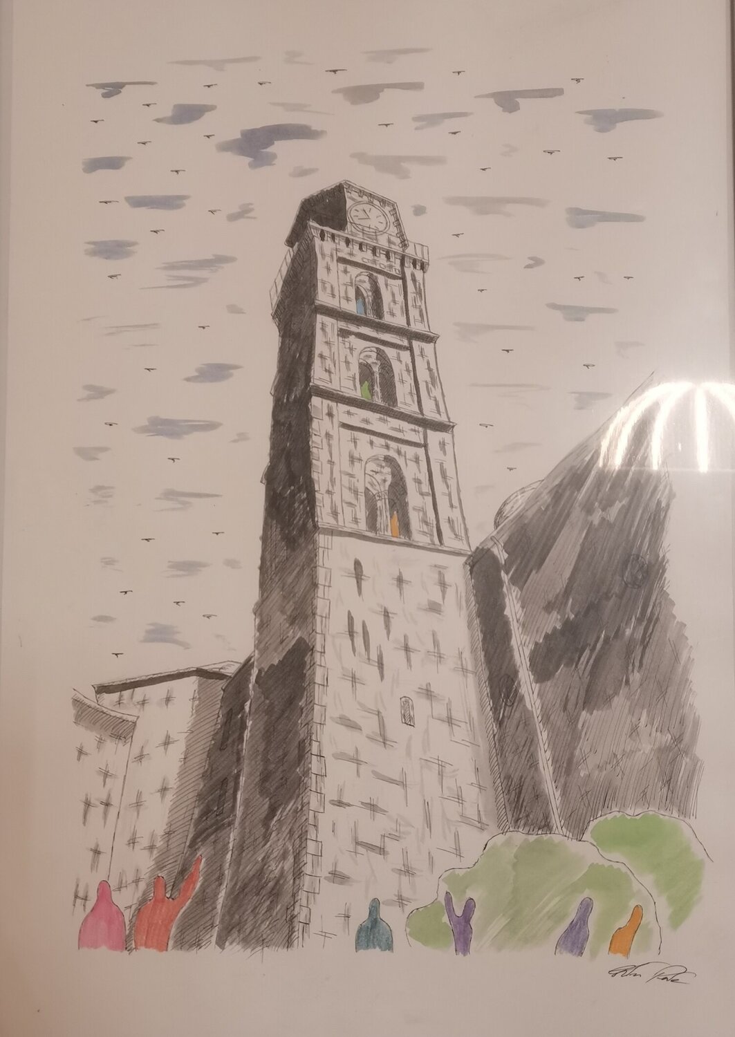 Il campanile Christian Penta Drawing for sale