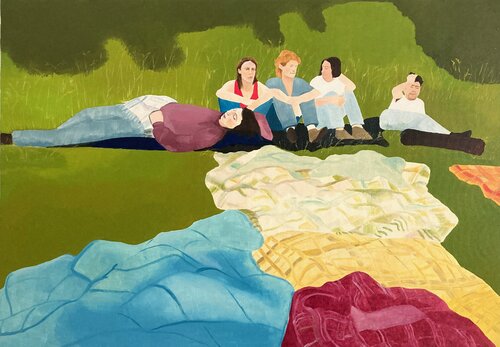 Ragazzi sull'erba by Micol Magni, Painting for Sale on Select