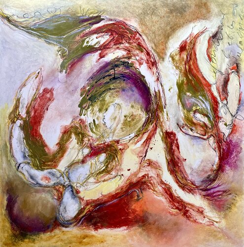 La naissance de la Lune - Peinture huile sur toile 100x100 cm by Lucile Travert, Painting for Sale on Select