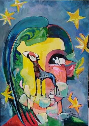Girl in the Night Zoo by Monika Nun, Painting for Sale on Select