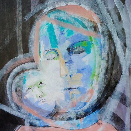 Mother and Child in Eternal Blue by Monika Nun, Painting for Sale on Select