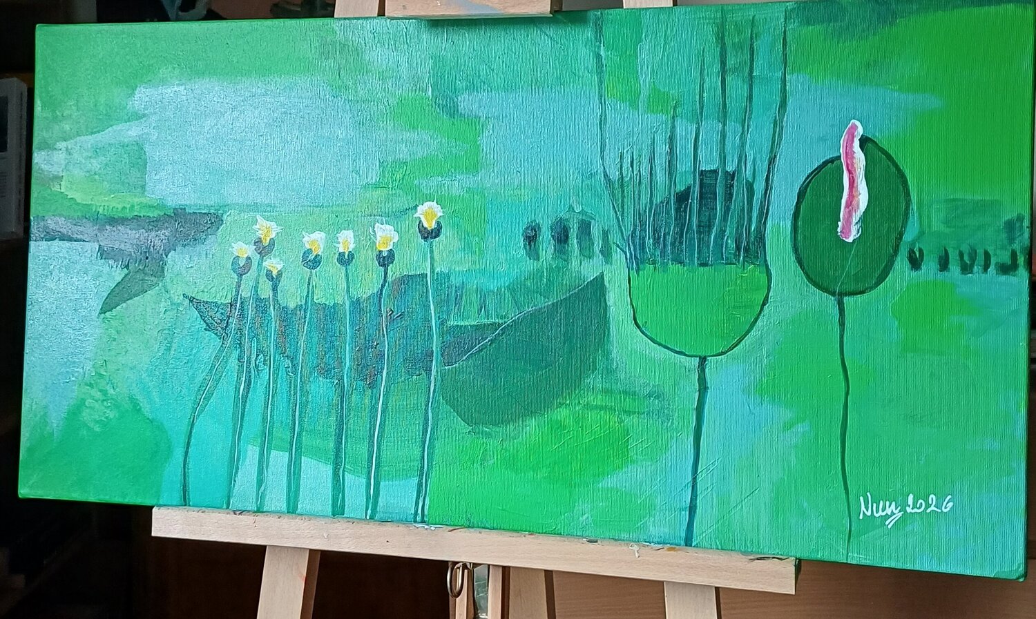 Green Water Garden Monika Nun Original painting for sale