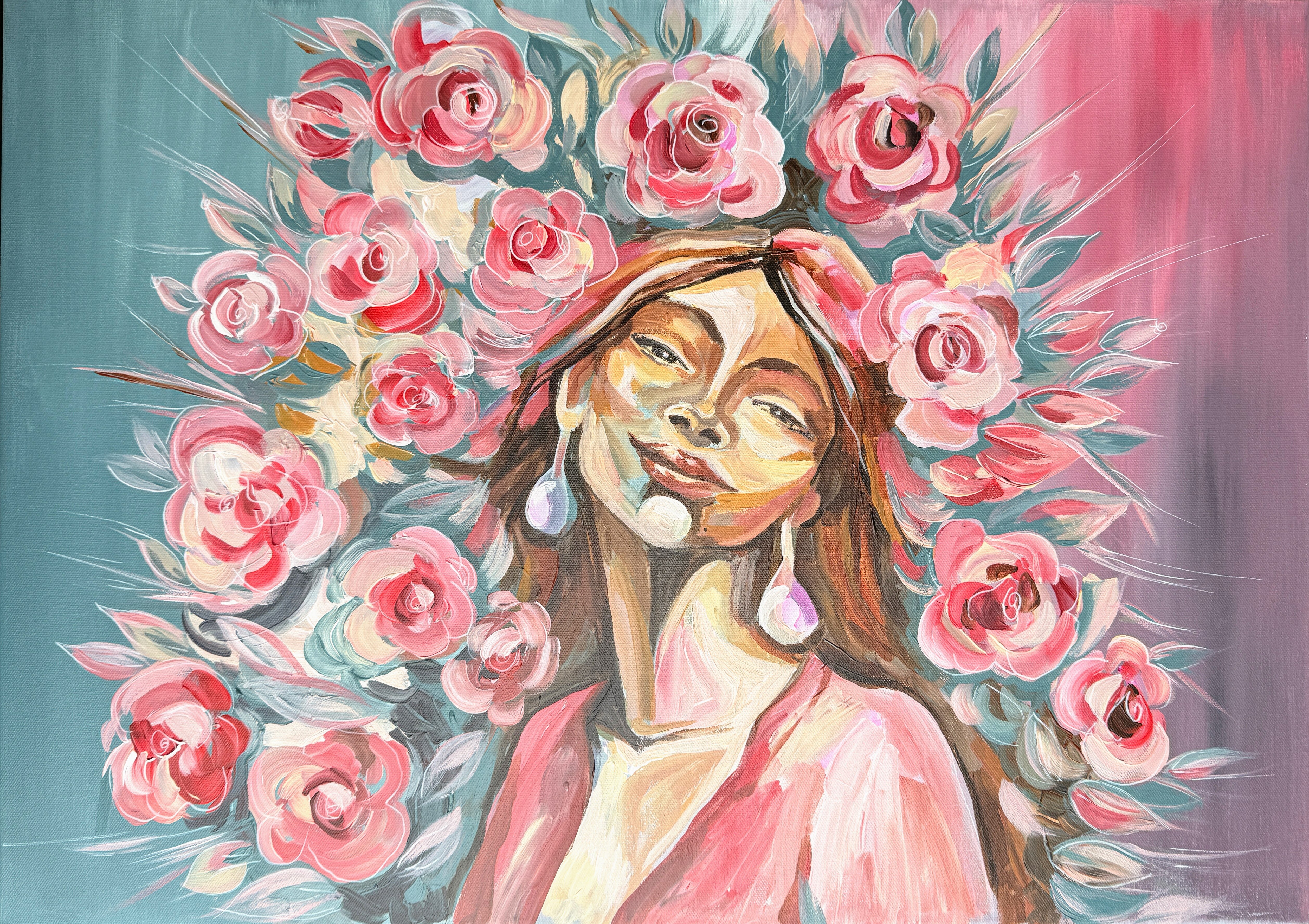 Floral Presence - Contemporary Woman Portrait in Soft Colors
