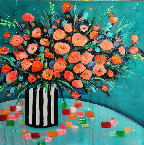 The Pin Stripe Vase by Karine Jeuffroy, Painting for Sale on Select