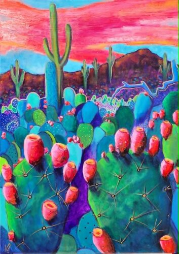 Prickly in Pink by Karine Jeuffroy, Painting for Sale on Select