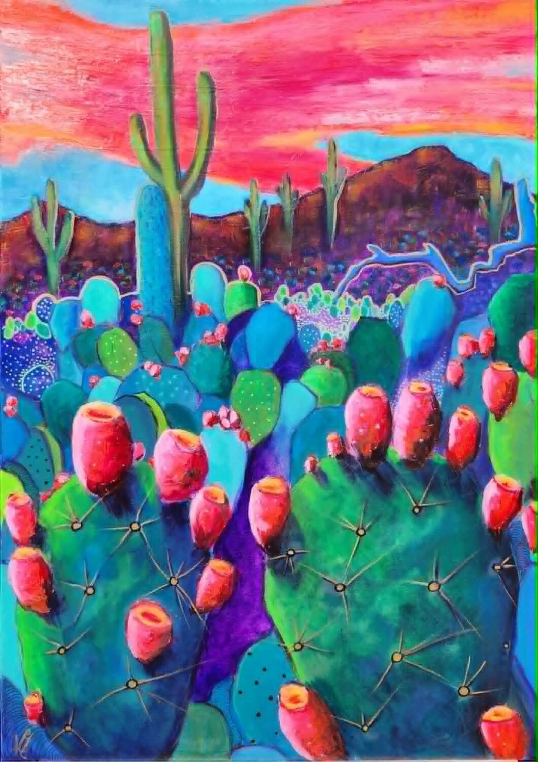 Prickly in Pink Karine Jeuffroy Original painting for sale