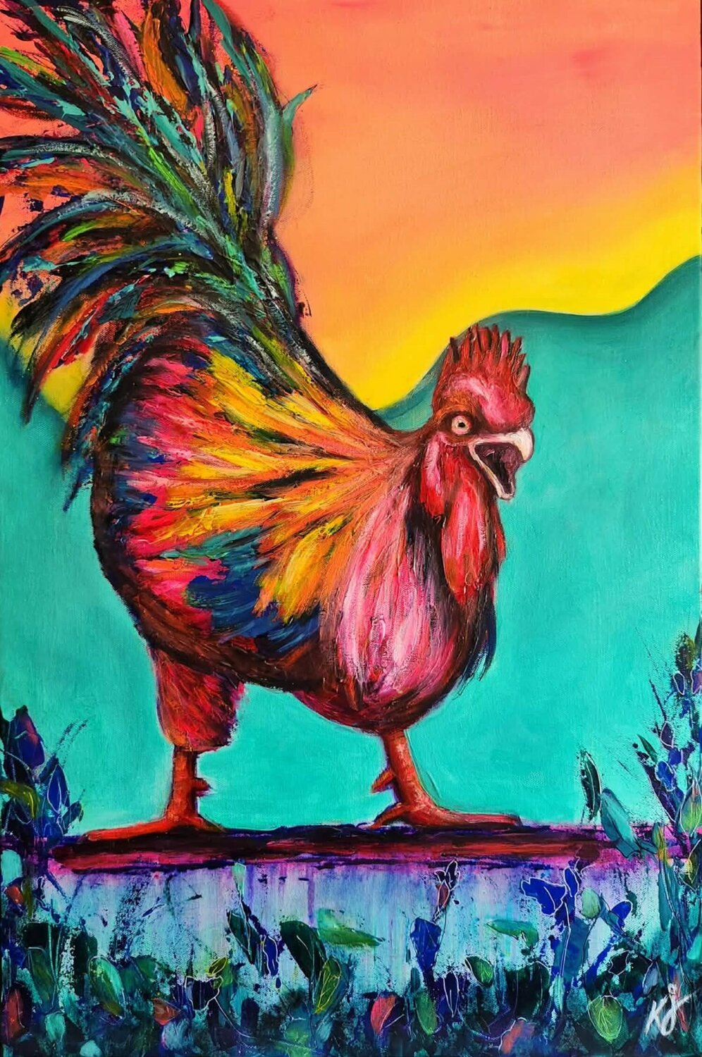 Cockledoodledoo Karine Jeuffroy Original painting for sale
