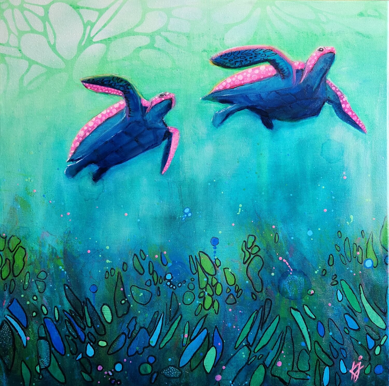 The Rise of the Turtlettes Karine Jeuffroy Original painting for sale