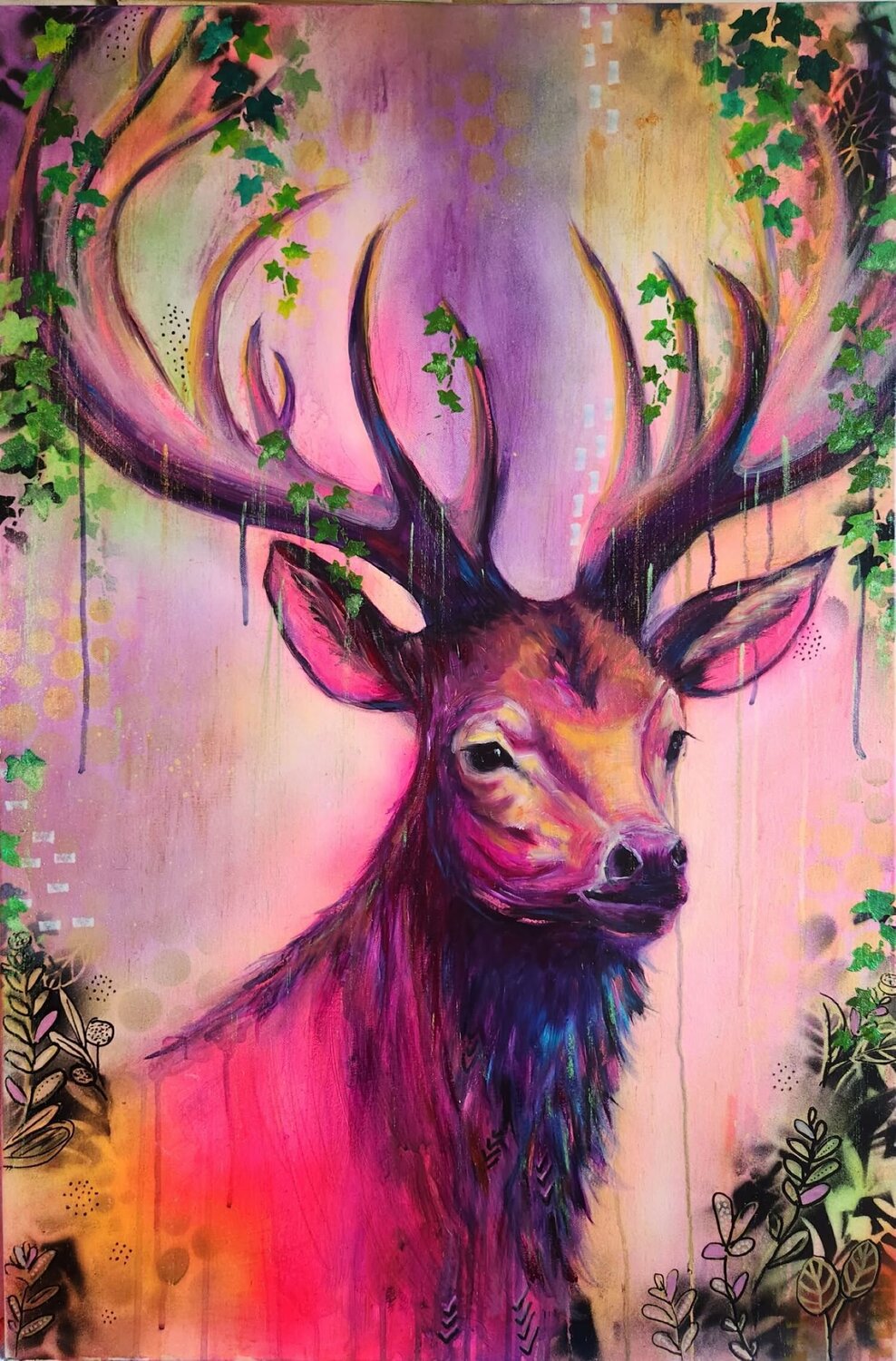Guardian of the Forest Karine Jeuffroy Originalgemälde zu verkaufen