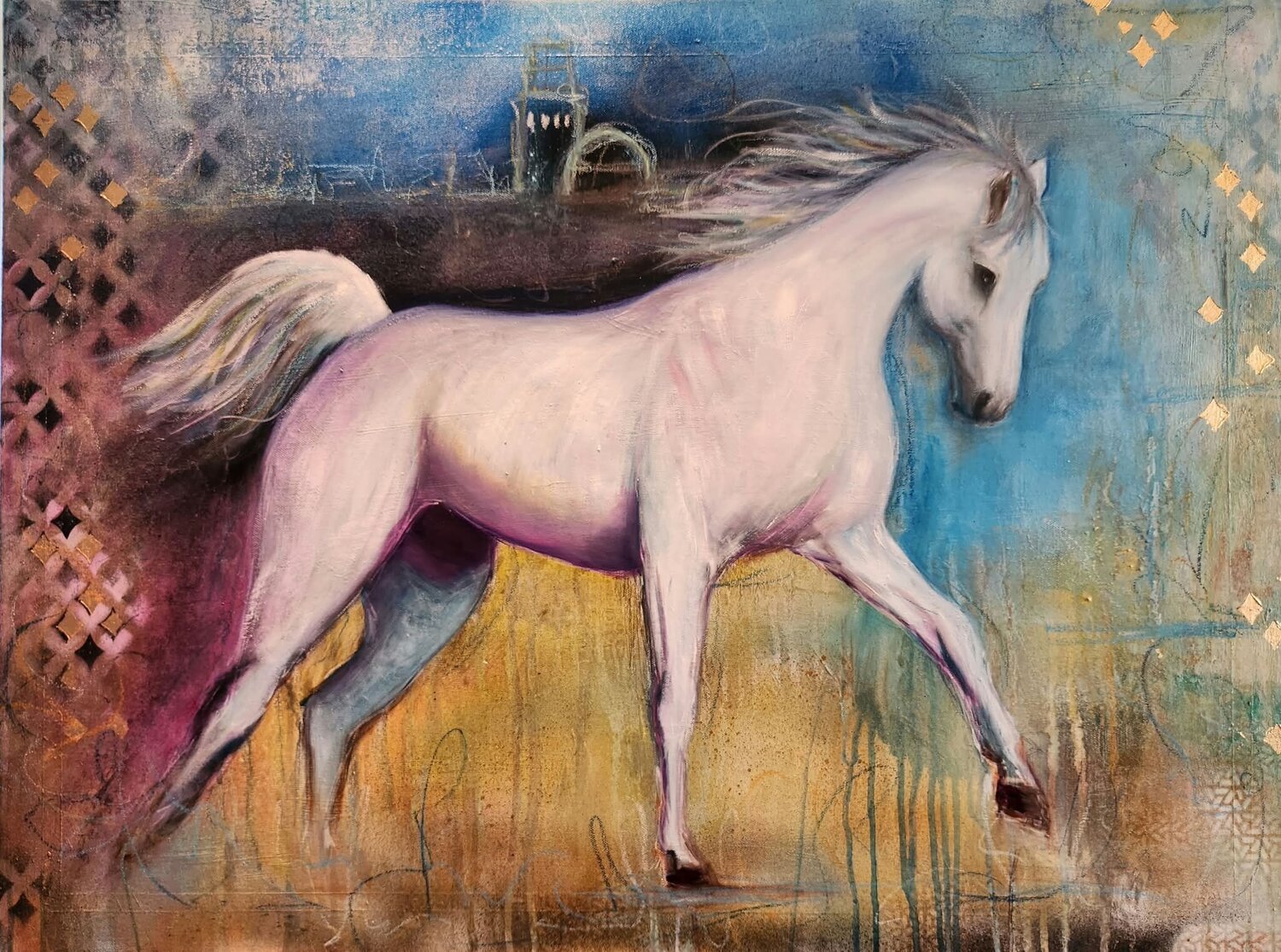 Galloping through Legends Karine Jeuffroy Original painting for sale