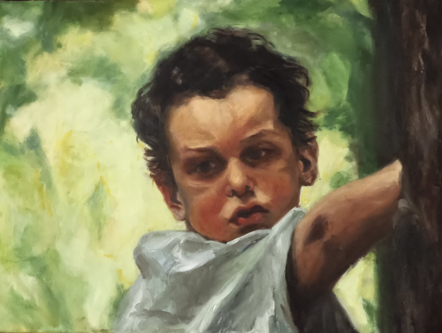 The cherub. diego Cuéllar Original painting for sale