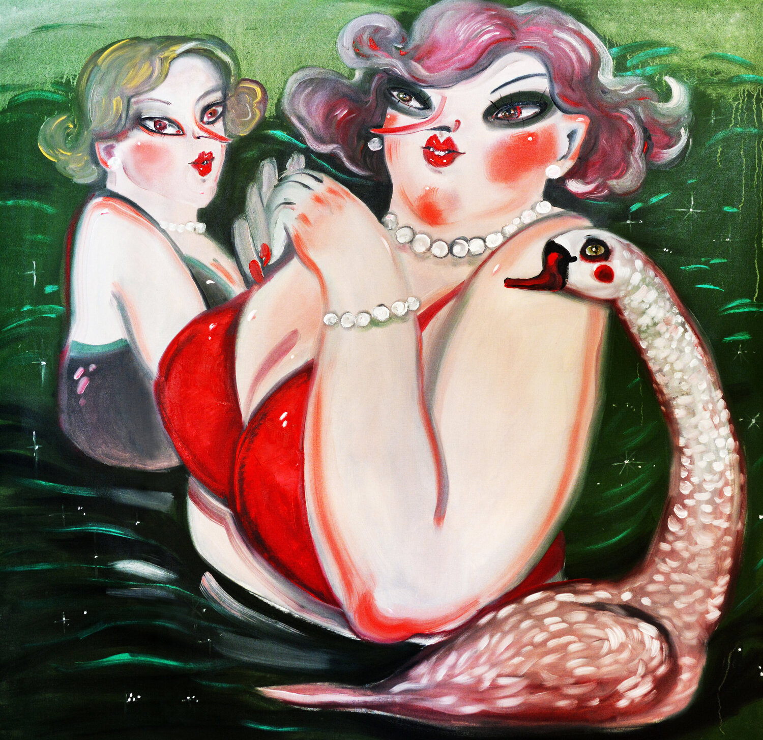 Two Ladies and a Secret Yana Medow Original painting for sale