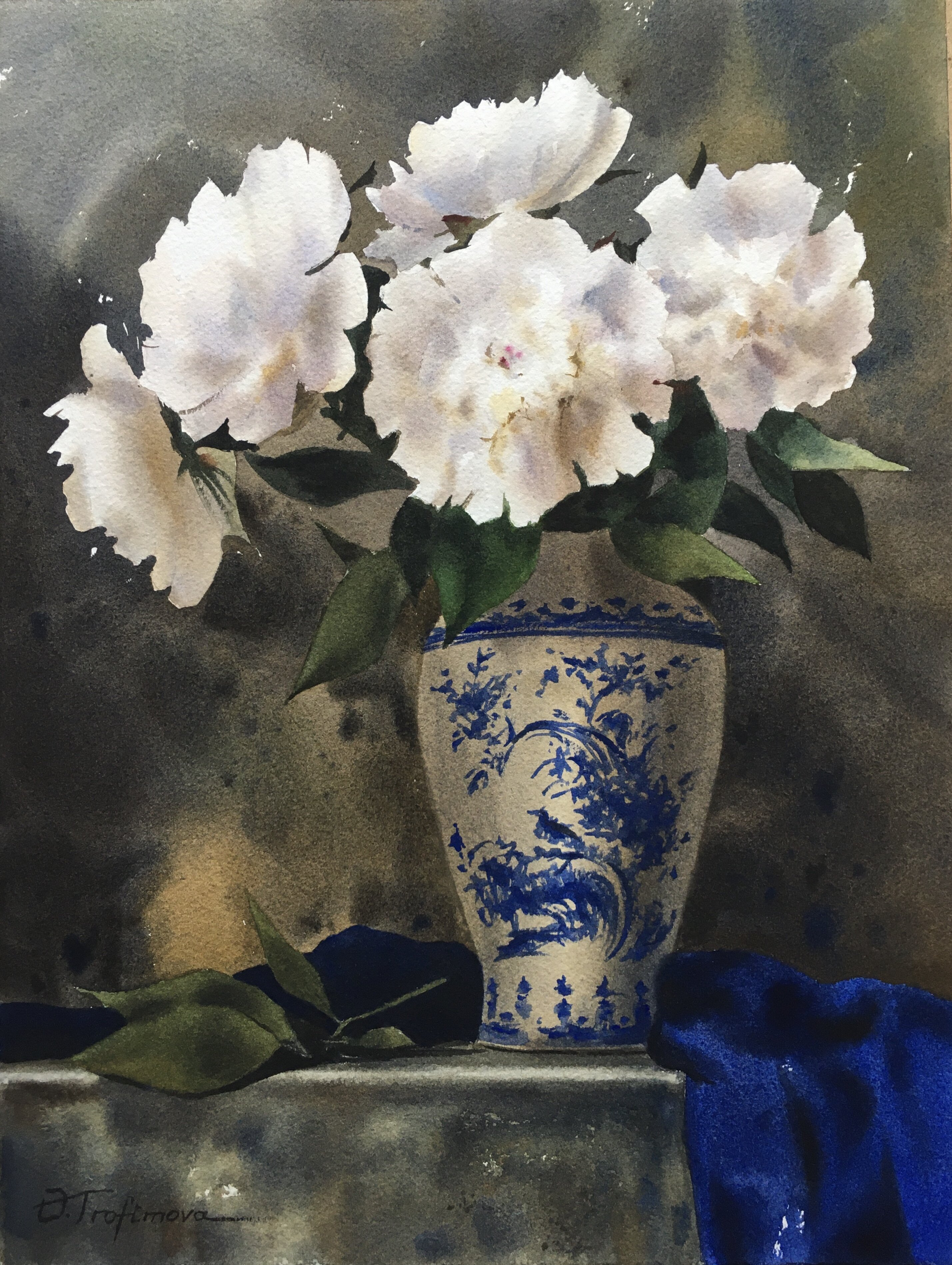Peonies Blooming in Blue Stillness