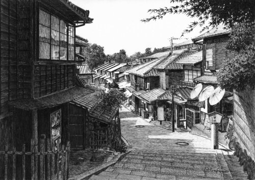 View over Ninenzaka by Oksana Trofimova, Drawing for Sale on Select