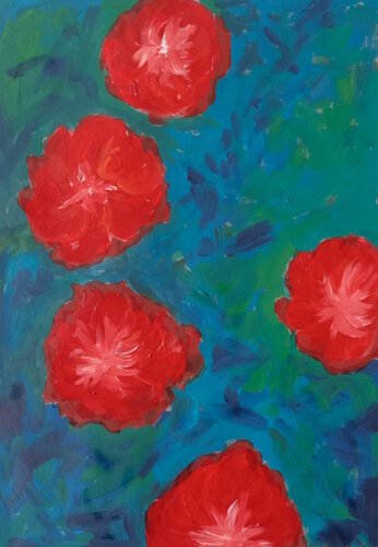 Douce brise sur fleurs rouges by Marie France De La Cochetiere, Painting for Sale on Select