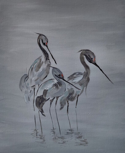 Grues cendrées by Marie France De La Cochetiere, Painting for Sale on Select