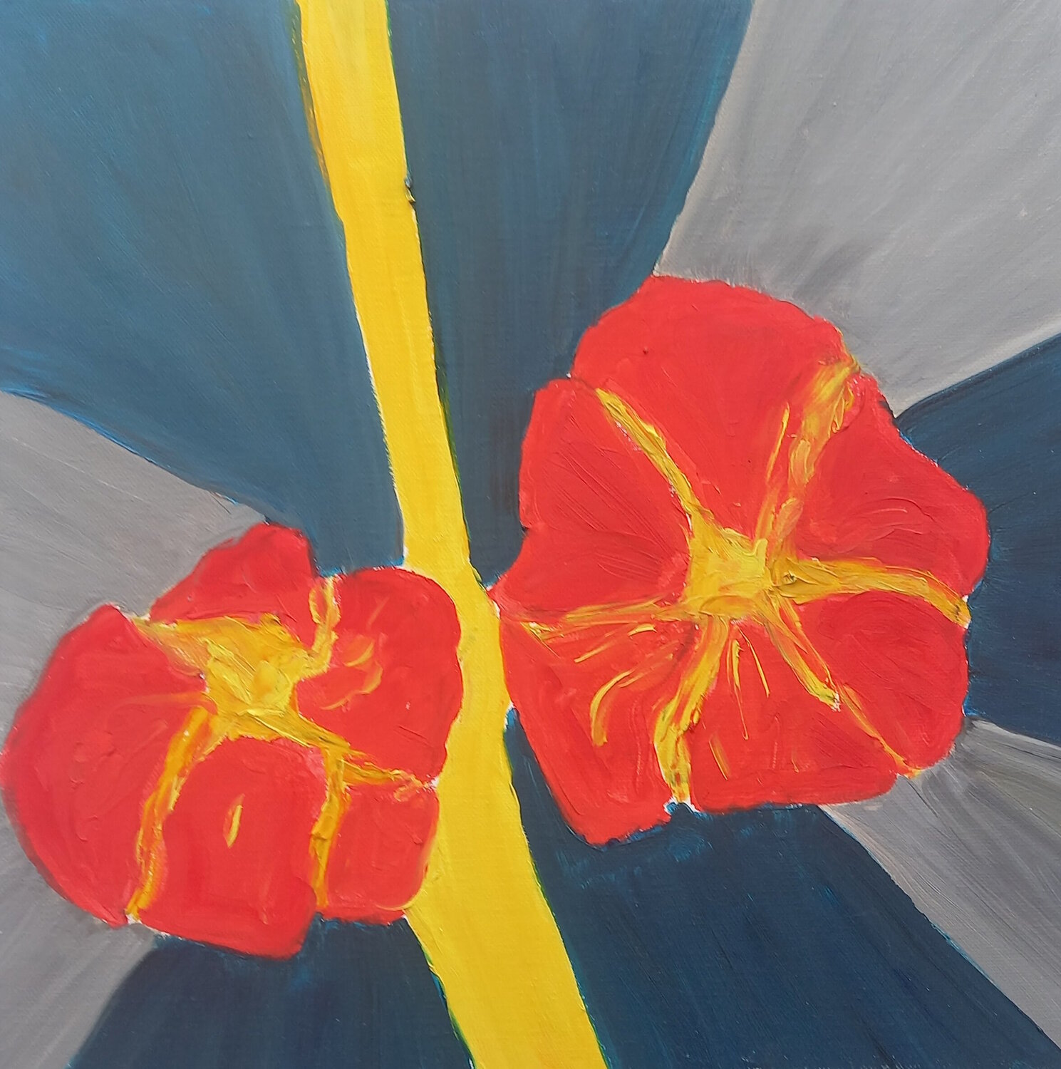 Rayon de soleil, fleures rouges Marie France De La Cochetiere Original painting for sale