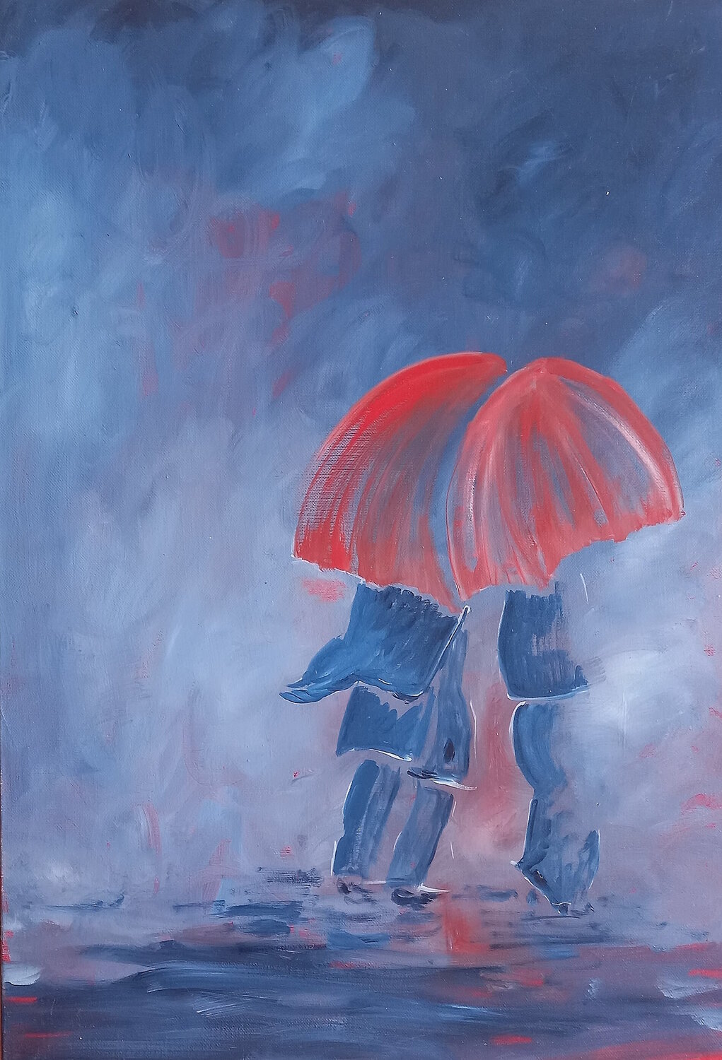 Deux ombres sous l'ondée Marie France De La Cochetiere Original painting for sale