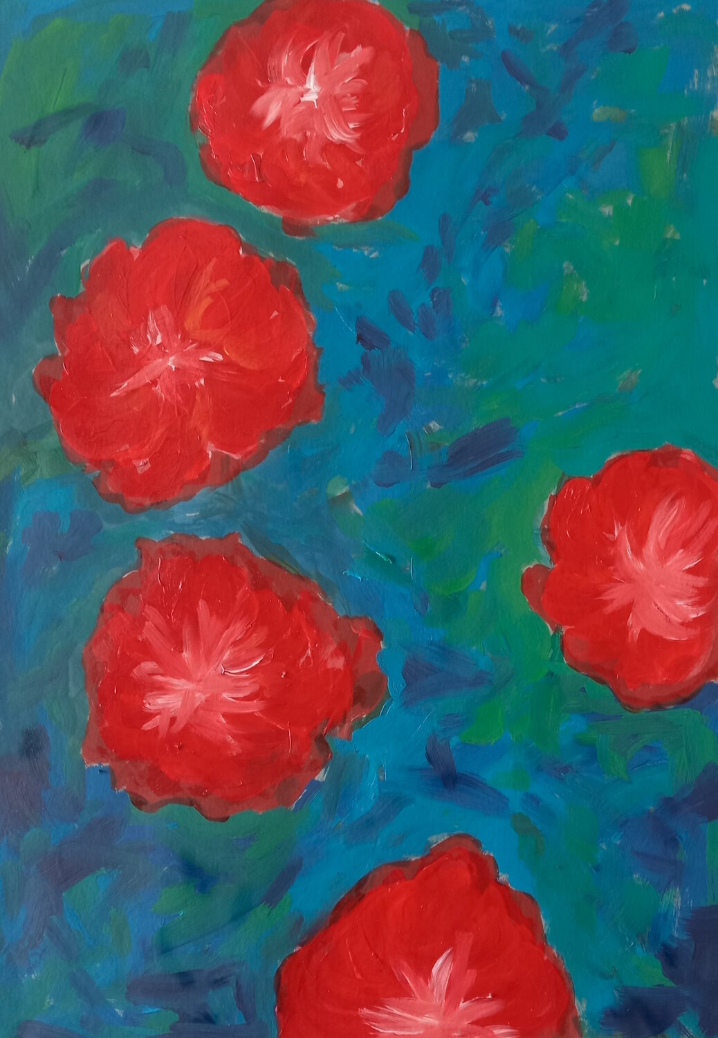 Douce brise sur fleurs rouges Marie France De La Cochetiere Original painting for sale