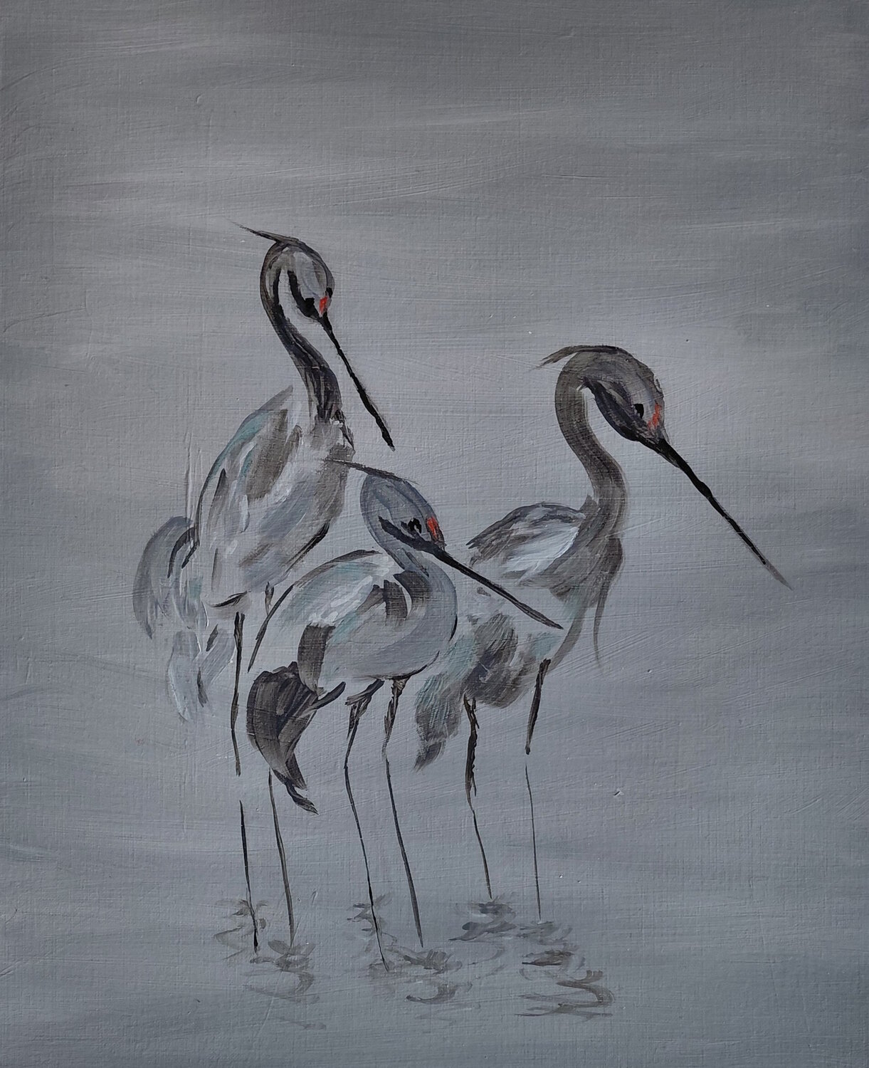 Grues cendrées Marie France De La Cochetiere Original painting for sale