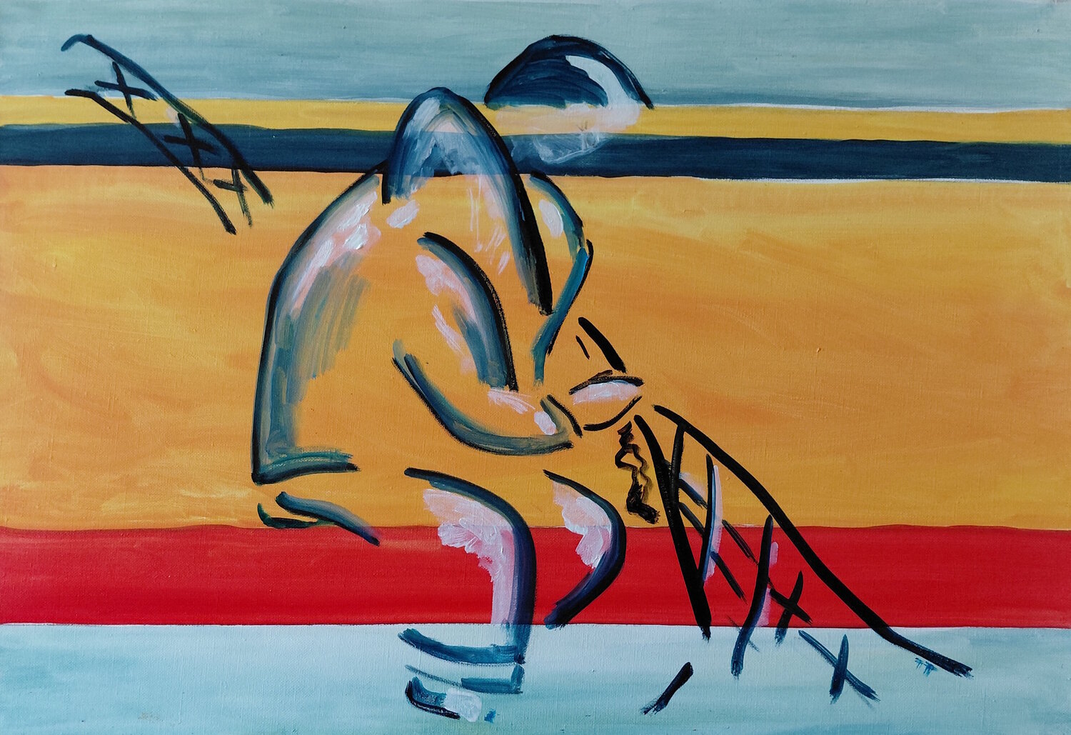 Ravaudage du filet Marie France De La Cochetiere Original painting for sale