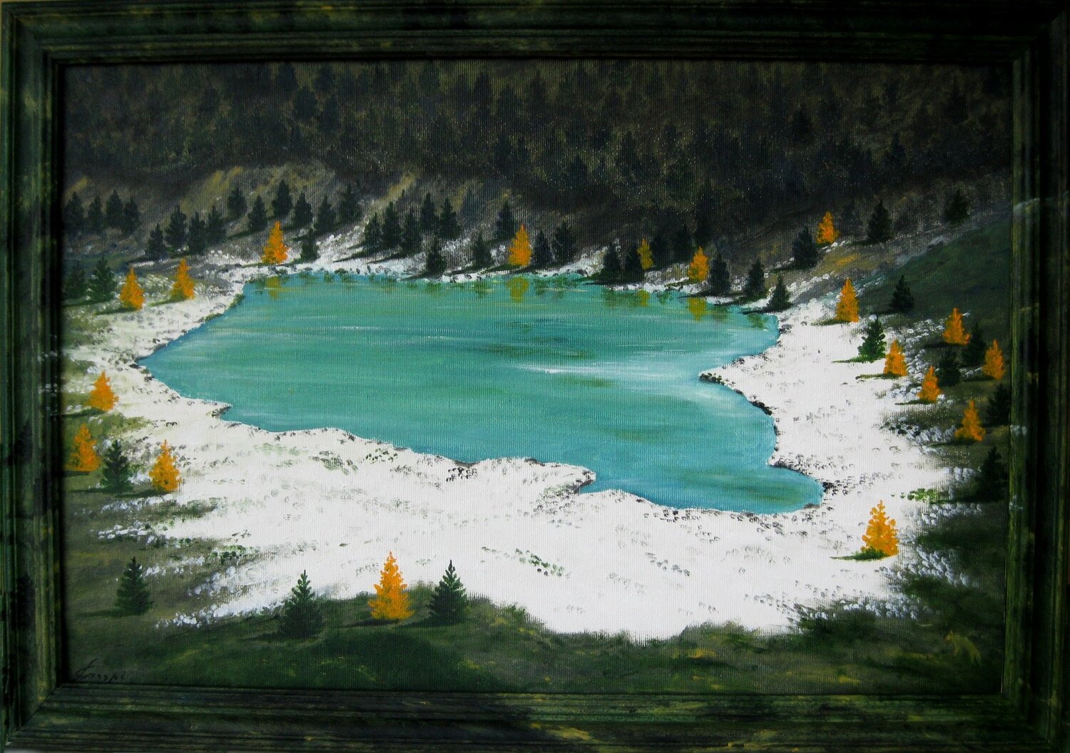 Il lago dei larici Silvano Crespi Original painting for sale