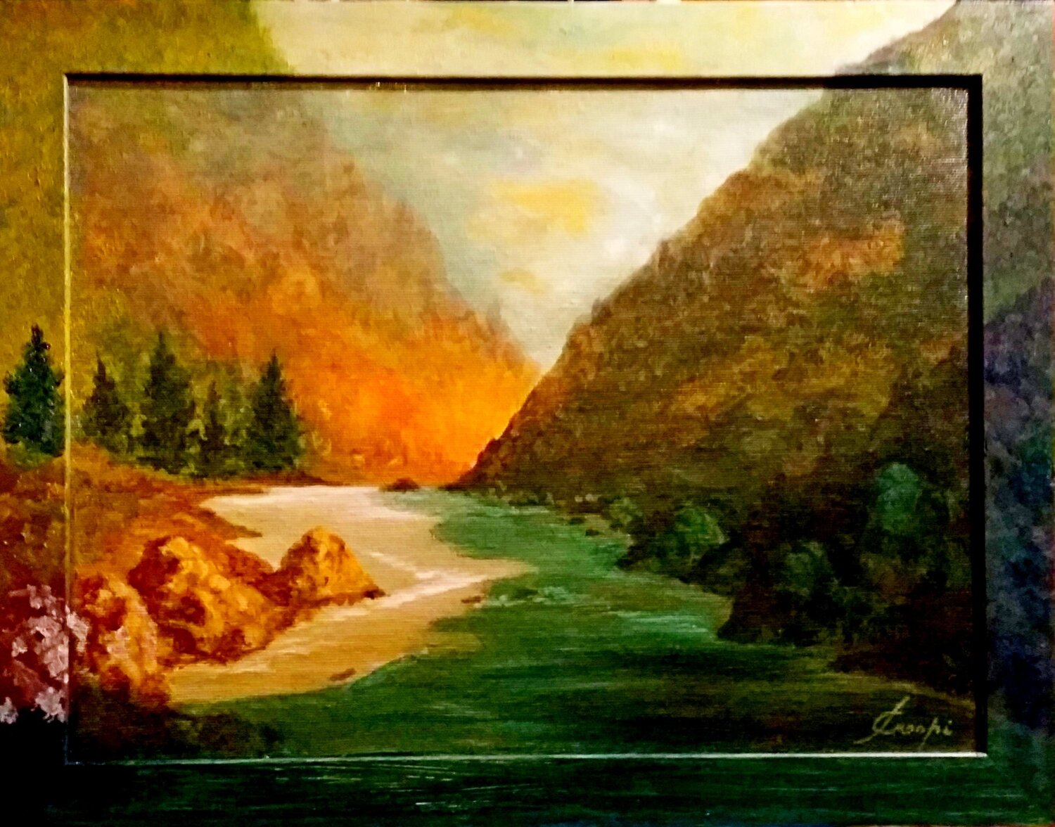 Prima delle rapide Silvano Crespi Original painting for sale