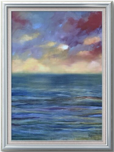 Red evening, lapsing Sea by Damian Ebejer, Painting for Sale on Select