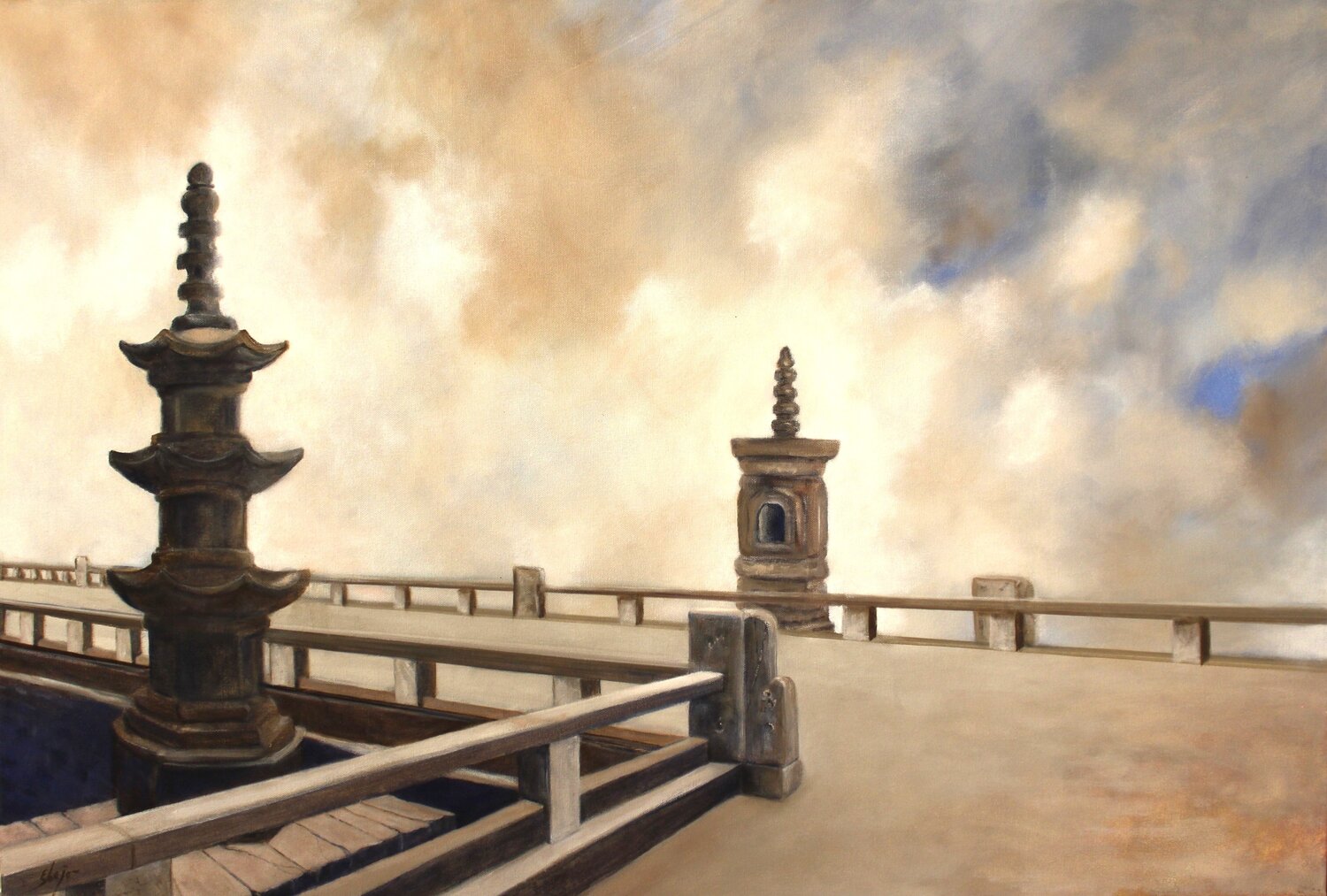 Stillness at the bridge - Fujian, China. Damian Ebejer Original painting for sale