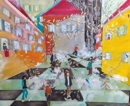Behind the Curtains by Chiara Silvano, Painting for Sale on Select