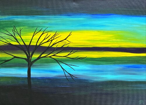Twilight at the Lake by Magdolna Juhasz, Painting for Sale on Select