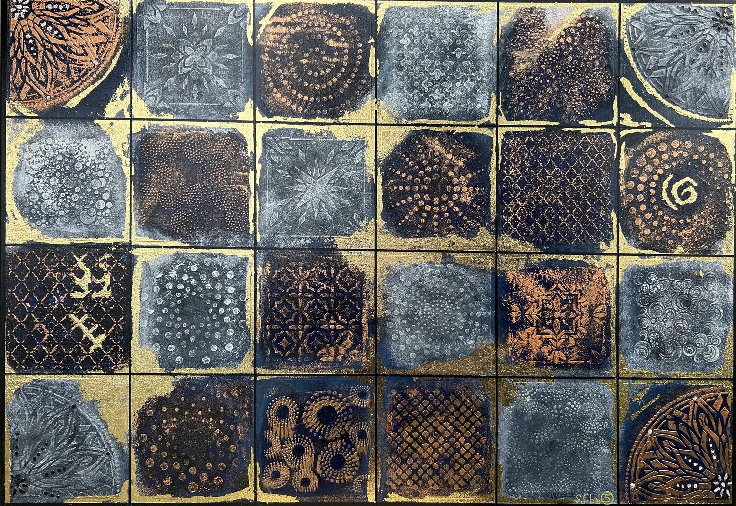 "Opus V: Celestial Tiles" Sotiris Christodoulou Original painting for sale
