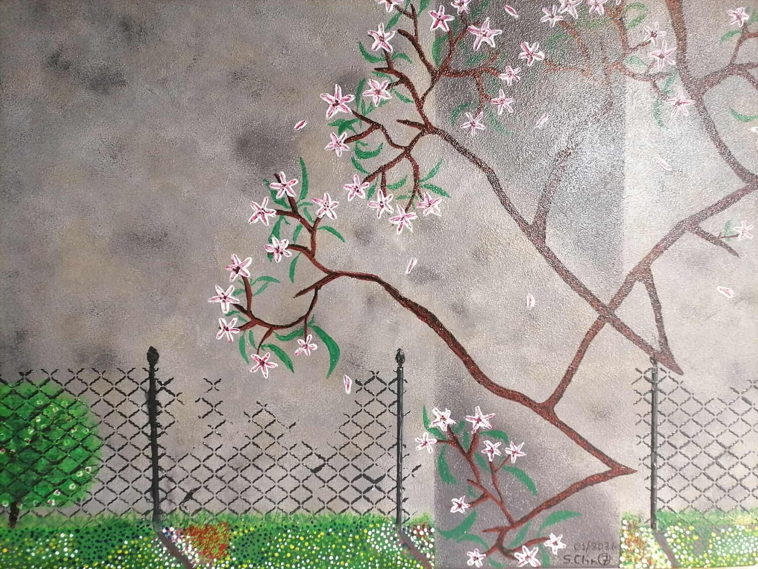 Opus VII – Blossoms Beyond the Fence Sotiris Christodoulou Original painting for sale
