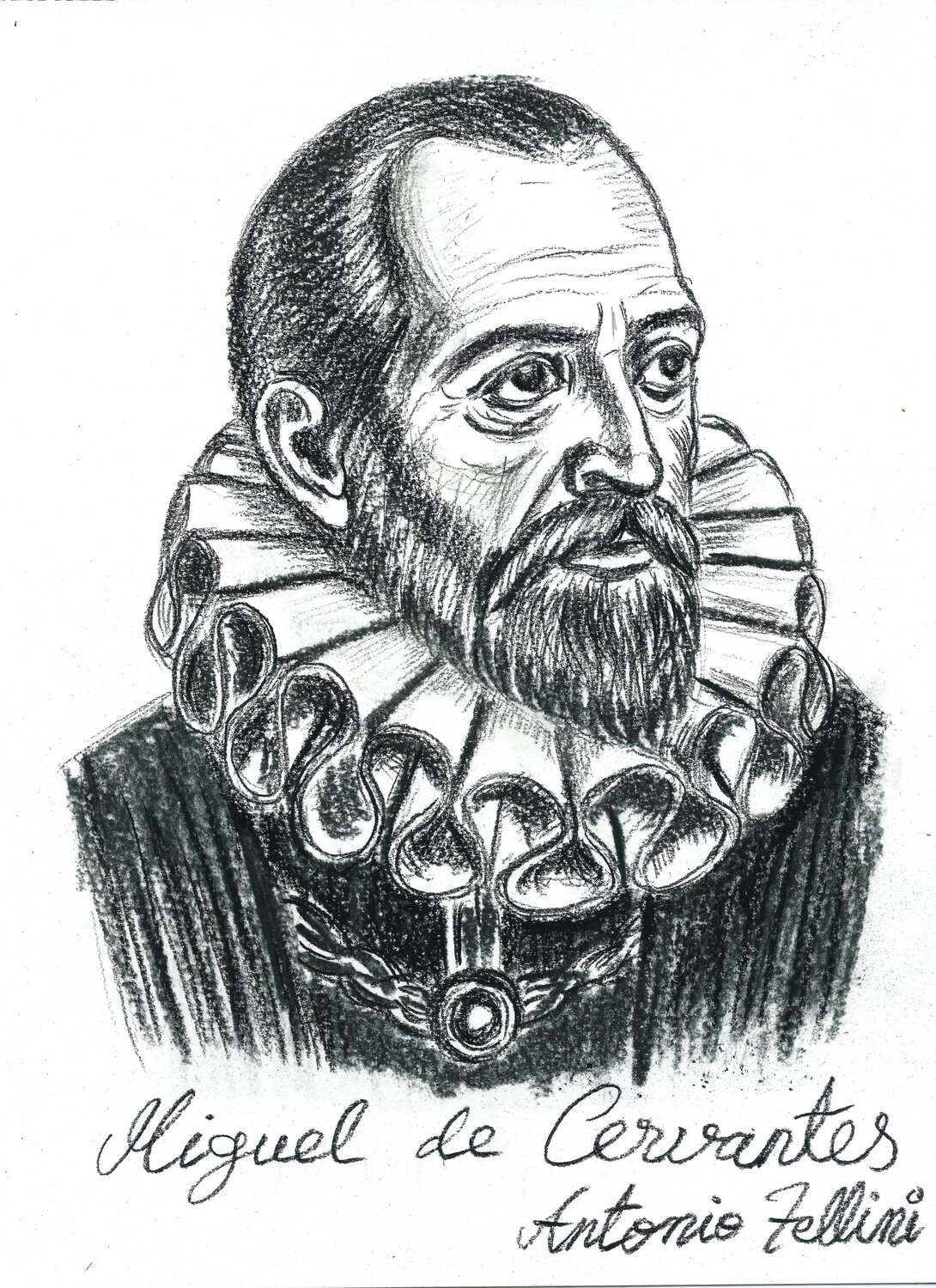 Estudio para Miguel de Cervantes Antonio Fellini Drawing for sale