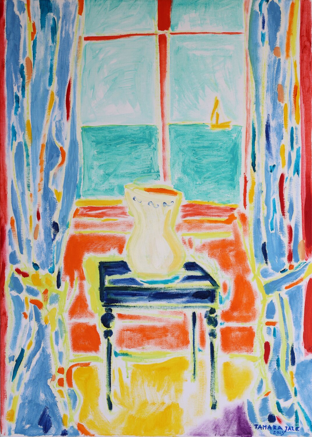 Blue Table by the Window Tamara Jare Original painting for sale
